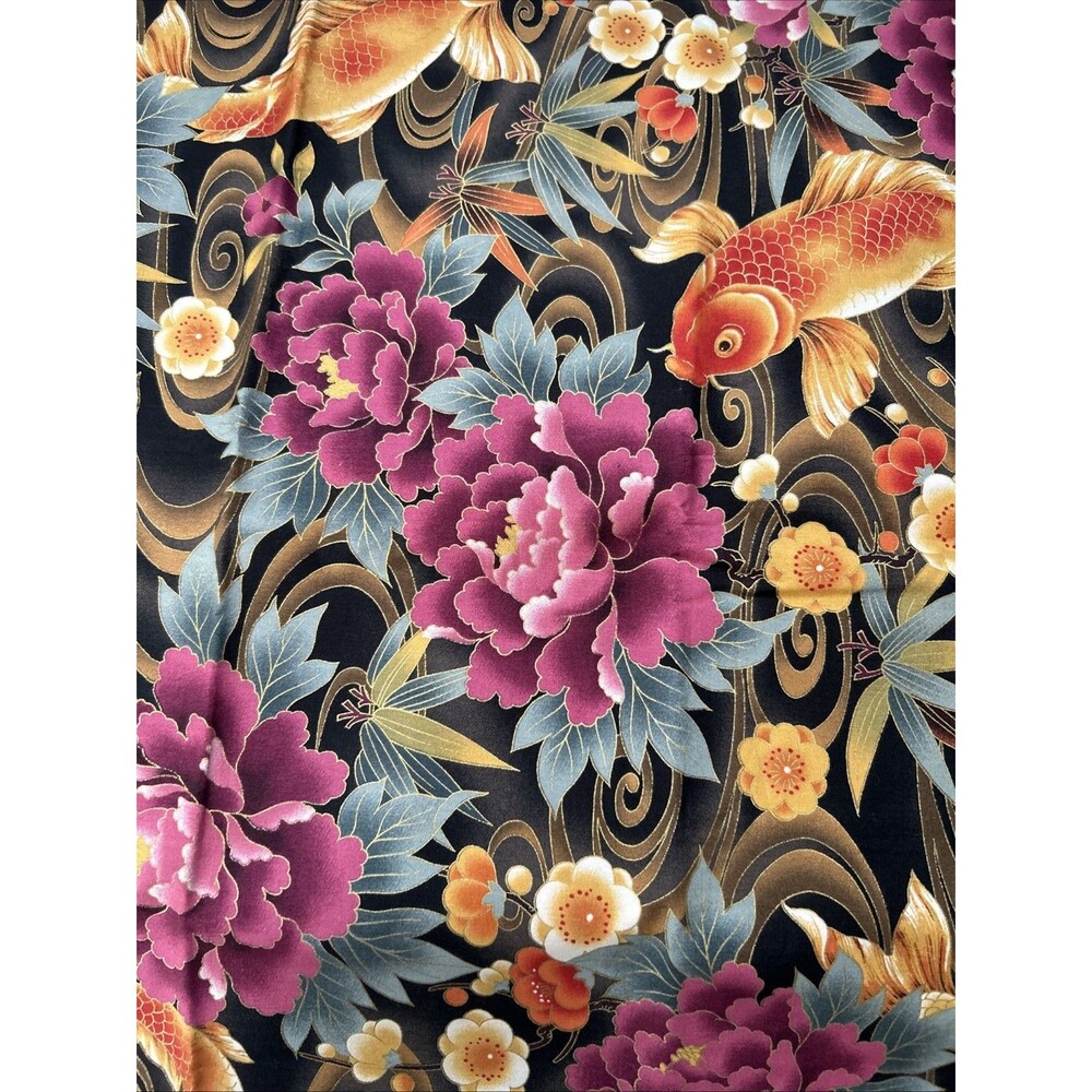Kona Bay Colorful Cotton Quilting Fabric Kona Bay Koi Fish Floral 35" X 42"